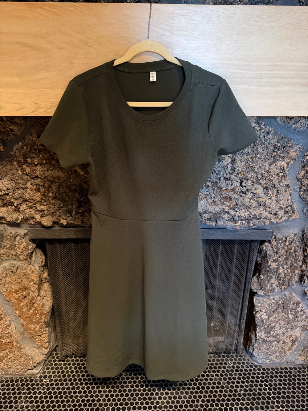 Classic Olive Green Short Sleeve A-Line Dress